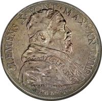 obverse of 1 Piastra - Clement X - Beautification of Pius V (1673) coin with KM# 355 from Italian States.