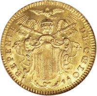 obverse of 1 Zecchino - Benedict XIV (1750) coin with KM# 971 from Italian States.