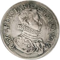 obverse of 1 Scudo - Odoardo Farnese (1628 - 1636) coin with KM# 16 from Italian States. Inscription: · OARDVS · FAR:PL:ET · PAR:DUX · V ·