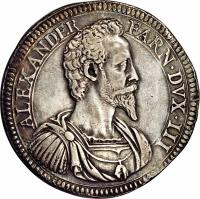 obverse of 1 Scudo - Alessandro Farnese (1589 - 1620) coin with MB# 23 from Italian States. Inscription: ALEX. FAR. - DVX. III. PLA. P. ET C.