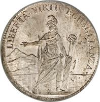 obverse of 1/2 Scudo (1798) coin with C# 2 from Italian States. Inscription: LIBERTÀ · VIRTÚ · EGUAGLIANZA ·