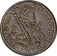 obverse of 1 Tallero - Ferdinand I (1595 - 1608) coin with KM# 15 from Italian States. Inscription: FERDINANDVS · MED · MAG · ETR · DVX · III