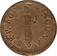 obverse of 2 Baiocchi (1799) coin with KM# 7 from Italian States. Inscription: REP.ROM. ANCONA