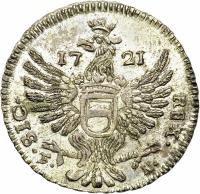 reverse of 2 Tari - Carlo III (1721) coin with KM# 107 from Italian States. Inscription: SIC. - REX. 1721