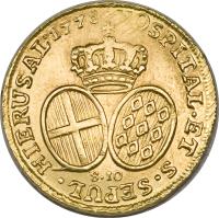 reverse of 10 Scudi - Emmanuel de Rohan (1778 - 1782) coin with KM# 310 from Order of Malta. Inscription: HOSPITAL ET S SEPUL HIERUSAL