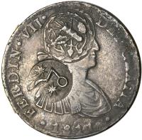 obverse of 8 Reales - Carlos IV - Chilpanzingo and Morelos; Countermarked (1806) coin with KM# 284 from Mexico. Inscription: CAROLUS · IIII