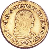 obverse of 1 Escudo - Fernando VI (1747) coin with KM# 114 from Mexico.