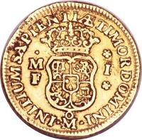 reverse of 1 Escudo - Fernando VI (1747) coin with KM# 114 from Mexico.