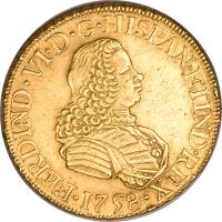 obverse of 8 Escudos - Fernando VI (1757 - 1759) coin with KM# 152 from Mexico.