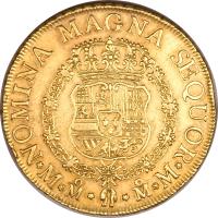 reverse of 8 Escudos - Fernando VI (1757 - 1759) coin with KM# 152 from Mexico.