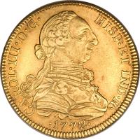 obverse of 8 Escudos - Carlos III (1772 - 1776) coin with KM# 156 from Mexico.