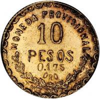 reverse of 10 Pesos - Provisional Government (1915) coin with KM# 752 from Mexico.