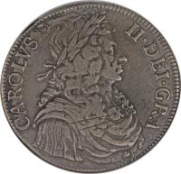 obverse of 4 Merks - Charles II (1664) coin with SP# 5604 from Scotland.