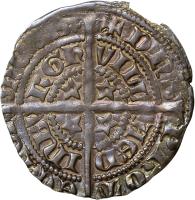 reverse of 1/2 Groat - David II (1357 - 1367) coin with SP# 5105 from Scotland. Inscription: DnS | PROT | ЄCTOR | MЄVS || VILL | A ЄD | InBV | RGh