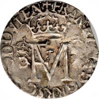 obverse of 1 Nonsunt - Francis & Mary (1558) coin with SP# 5447 from Scotland.