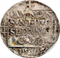 reverse of 1 Nonsunt - Francis & Mary (1558) coin with SP# 5447 from Scotland. Inscription: IAM NON SVNT DVO SED VNA CARO