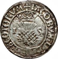 obverse of 1 Bawbee - James V (1538 - 1542) coin with SP# 5384 from Scotland. Inscription: + IACOBVS D G REX SCOTORVM I 5