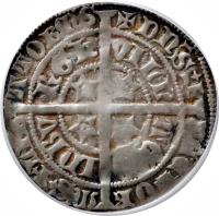 reverse of 1 Groat - David II (1367 - 1371) coin with SP# 5125 from Scotland. Inscription: DNS PTECTOR MS F LIBATOR MS