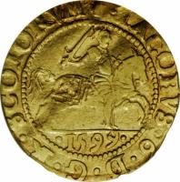 obverse of 1/2 Rider - James VI (1593 - 1601) coin with SP# 5459 from Scotland. Inscription: · IACOBVS · 6 · D · G · R · SCOTORVM · · 1599 ·