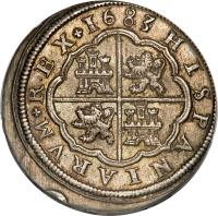 reverse of 8 Reales - Carlos II (1679 - 1685) coin with KM# 191 from Spain. Inscription: 1682 HISPANIARUM REX