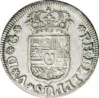 obverse of 1 Real - Felipe V (1729 - 1730) coin with KM# 339 from Spain.