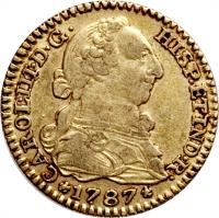 obverse of 1 Escudo - Carlos III (1784 - 1788) coin with KM# 416a from Spain.