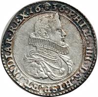 obverse of 1 Ducaton - Felipe IV (1622 - 1636) coin with KM# 56 from Spanish Netherlands.