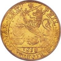 obverse of 1 Souverain d'Or - Felipe IV (1648) coin with KM# 77 from Spanish Netherlands.