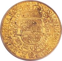 reverse of 1 Souverain d'Or - Felipe IV (1648) coin with KM# 77 from Spanish Netherlands.