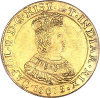 obverse of 2 Souverain d'Or - Carlos II (1667 - 1694) coin with KM# 82 from Spanish Netherlands.