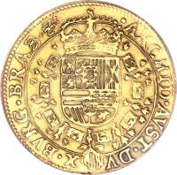 reverse of 2 Souverain d'Or - Carlos II (1667 - 1694) coin with KM# 82 from Spanish Netherlands.