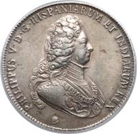 obverse of 1 Ducaton - Felipe V (1703 - 1705) coin with KM# 131 from Spanish Netherlands.