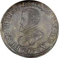 obverse of 1 Ecu - Felipe II (1557 - 1597) coin with GH# 210.1 from Spanish Netherlands.