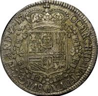 reverse of 1 Patagon - Carlos II (1694 - 1700) coin with KM# 91 from Spanish Netherlands.