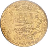 reverse of 2 Souverain d'Or - Alberto & Isabella (1599 - 1621) coin with KM# 23 from Spanish Netherlands.