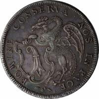 obverse of 1 Thaler (1765) coin with KM# 169 from Swiss cantons. Inscription: DOMINE CONSERVA NOS IN PACE