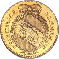 obverse of 1 Duplone (1796) coin with KM# 152 from Swiss cantons. Inscription: RESPUBLICA	BERNENSIS