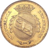 obverse of 2 Duplone (1793 - 1796) coin with KM# 144 from Swiss cantons. Inscription: RESPUBLICA	BERNENSIS