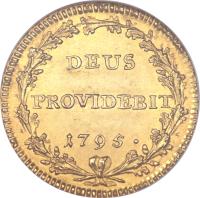 reverse of 2 Duplone (1793 - 1796) coin with KM# 144 from Swiss cantons. Inscription: DEUS PROVIDEBIT 1795.