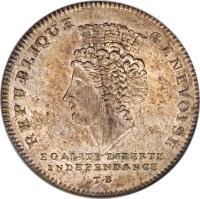 obverse of 1 Genevoise (1794) coin with KM# 98 from Swiss cantons. Inscription: REPUBLIQUE	GENEVOISE EGALITE LIBERTE INDEPENDANCE T · B ·