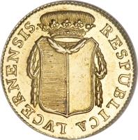 obverse of 12 Munzgulden (1796) coin with KM# 86 from Swiss cantons. Inscription: RESPUBLICA LVCERNENSIS.