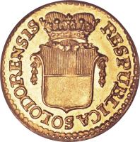 obverse of 1/4 Duplone (1789) coin with KM# 55 from Swiss cantons. Inscription: RESPUBLICA SOLODORNENSIS