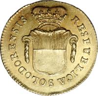 obverse of 1 Duplone (1796 - 1798) coin with KM# 60 from Swiss cantons. Inscription: RESPUBLICA SOLODORNENSIS