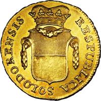 obverse of 2 Duplone (1796 - 1798) coin with KM# 61 from Swiss cantons. Inscription: RESPUBLICA SOLODORNENSIS