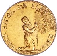 reverse of 1 Ducat (1787) coin with KM# 46 from Swiss cantons. Inscription: BEAT · NICOL · DE FLUE PAT · HELV ·