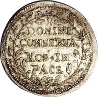 reverse of 1/2 Gulden (1645) coin with KM# 100 from Swiss cantons. Inscription: DOMINE CONSERVA NOS IN PACE