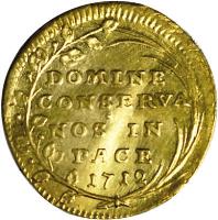 reverse of 1/2 Ducat (1718 - 1767) coin with KM# 139 from Swiss cantons. Inscription: DOMINE CONSERVA NOS IN PACE 1712