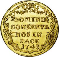 reverse of 1 Ducat (1718 - 1767) coin with KM# 140 from Swiss cantons. Inscription: DOMINE CONSERVA NOS IN PACE 1743