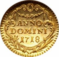 reverse of 1/4 Thaler (1718 - 1767) coin with KM# 138 from Swiss cantons. Inscription: ANNO DOMINI 1718