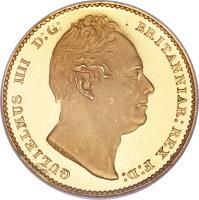 obverse of 1 Sovereign - William IV (1831 - 1837) coin with KM# 717 from United Kingdom. Inscription: GULIELMUS IIII D:G: BRITANNIAR: REX F:D: